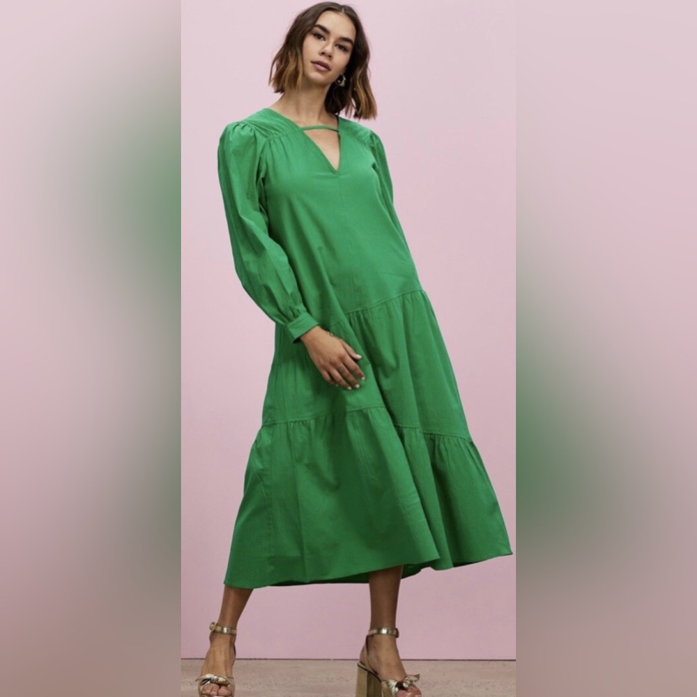 TopShop Textured Poplin Chuck On Midi Swing Dress | Vibrant Green | Size 2